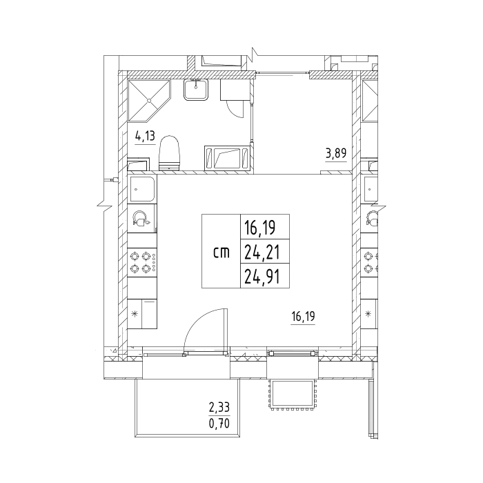 Планировка: Студия 24,2 м² в ЖК «Респект»