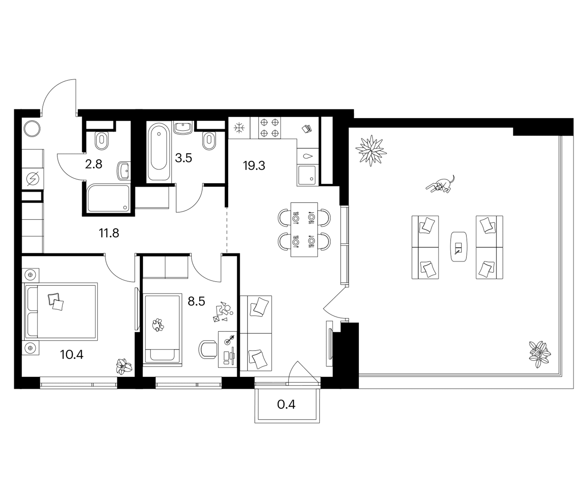 Планировка: 2-комнатная квартира 56,3 м² в ЖК «Бунинская набережная»