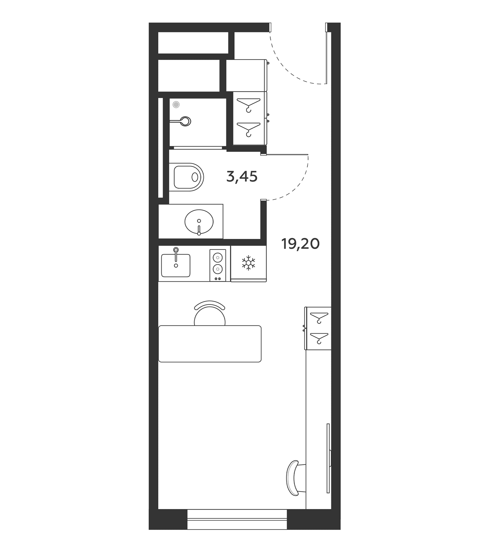 Планировка: Студия 22,7 м² в ЖК «МФК SAAN»