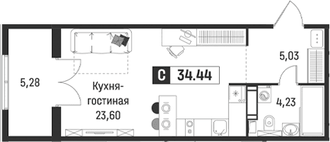 Планировка: Студия 32,9 м² в ЖК «Символист»