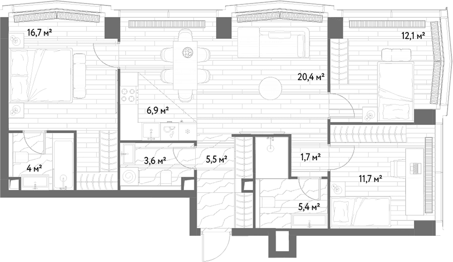 Планировка: Квартира евро-4 88 м² в ЖК «С5»