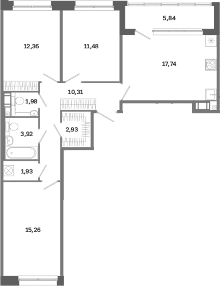 Планировка: Квартира евро-4 77,9 м² в ЖК «Дом на Курской»