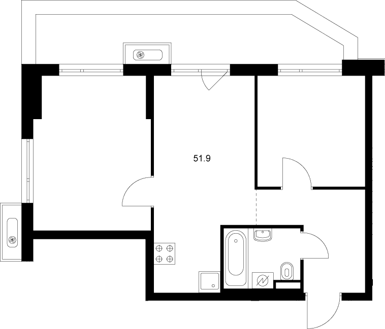 Планировка: 2-комнатная квартира 48,7 м² в ЖК «Зеленый парк»