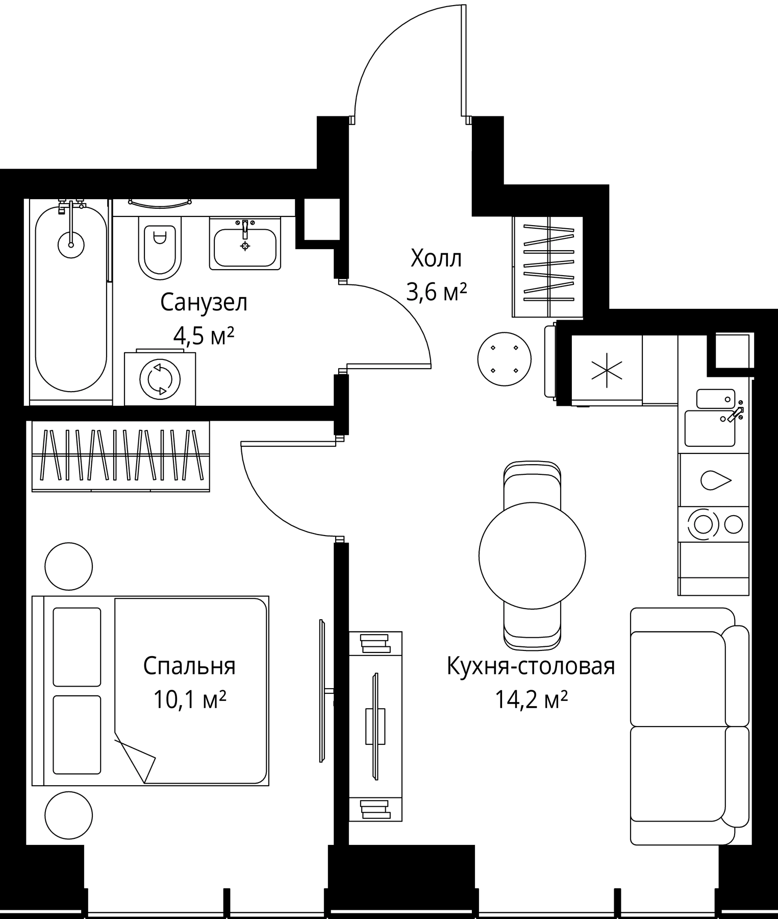 Планировка: Евродвушка 32,4 м² в ЖК «Веер»
