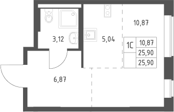 Планировка: Студия 25,9 м² в ЖК «Большое Юрлово»