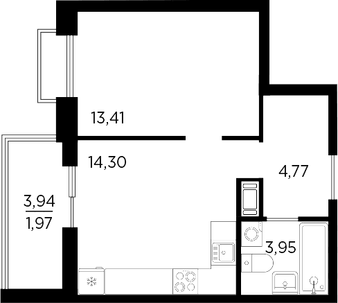 Планировка: 1-комнатная квартира 36,4 м² в ЖК «Респект»