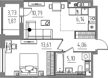 Планировка: Евродвушка 39,7 м² в ЖК «Лиггат»
