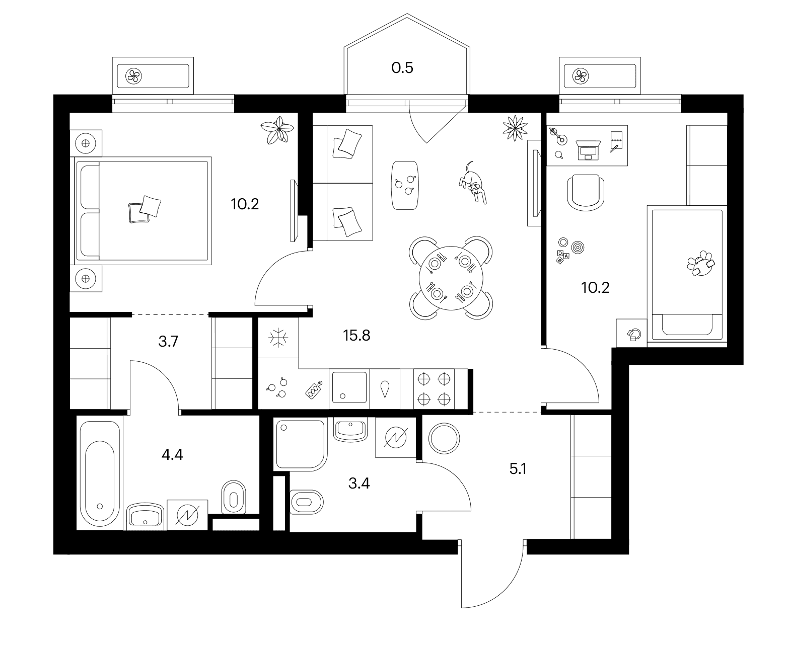 Планировка: 2-комнатная квартира 52,8 м² в ЖК «Ярославский»