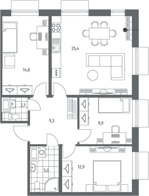 Планировка: Квартира евро-4 79,2 м² в ЖК «Парусная 1»