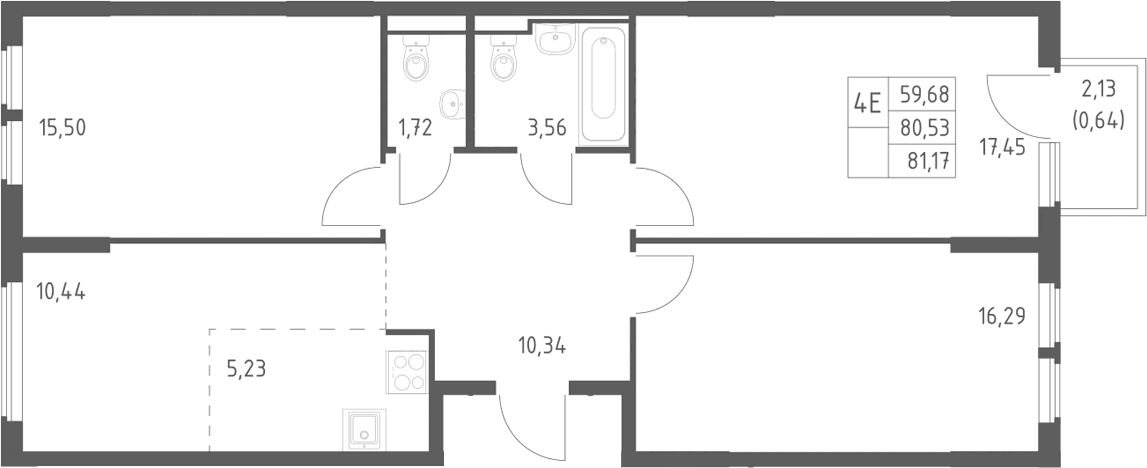 Планировка: Квартира евро-4 80,5 м² в ЖК «Остафьево»