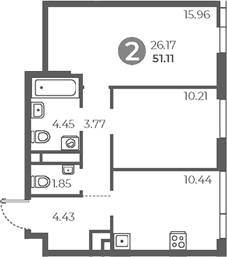 Планировка: 2-комнатная квартира 51,1 м² в ЖК «Нижегородская от Гранель»