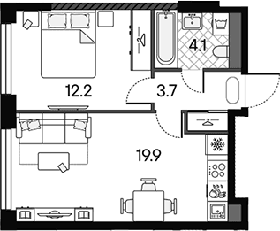 Планировка: Евродвушка 39,9 м² в ЖК «МАРК»