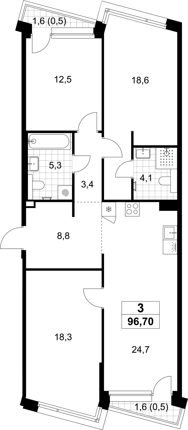 Планировка: Квартира евро-4 95,7 м² в ЖК «Хольм»