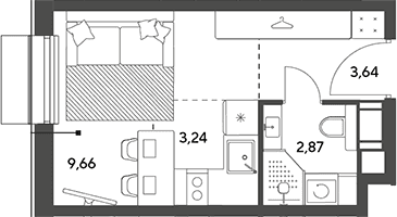 Планировка: Студия 19,4 м² в ЖК «Публицист»