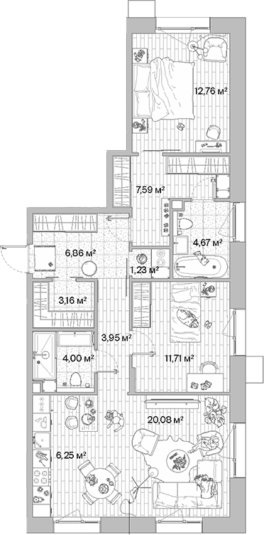 Планировка: Евротрёшка 82,3 м² в ЖК «МЫС»