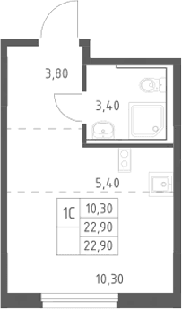 Планировка: Студия 22,9 м² в ЖК «Химки Парк»