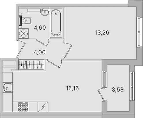 Планировка: Евродвушка 38 м² в ЖК «Дубровский»