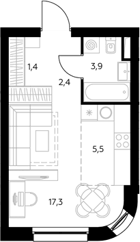 Планировка: Студия 30,8 м² в ЖК «Адмирал»