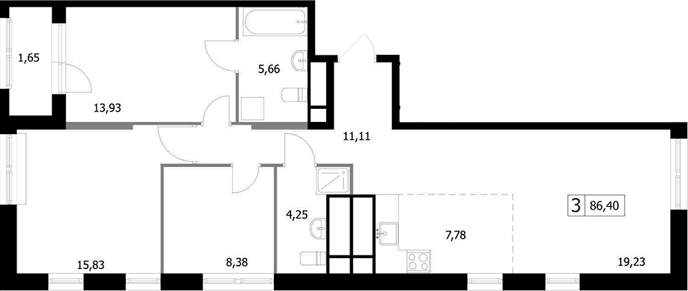 Планировка: Квартира евро-4 85 м² в ЖК «Парковый квартал СЕЛФ»