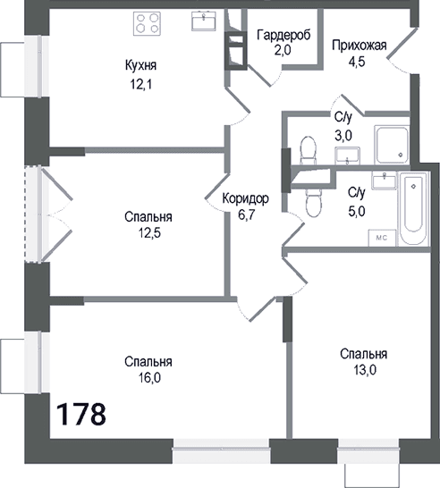 3-комнатная квартира