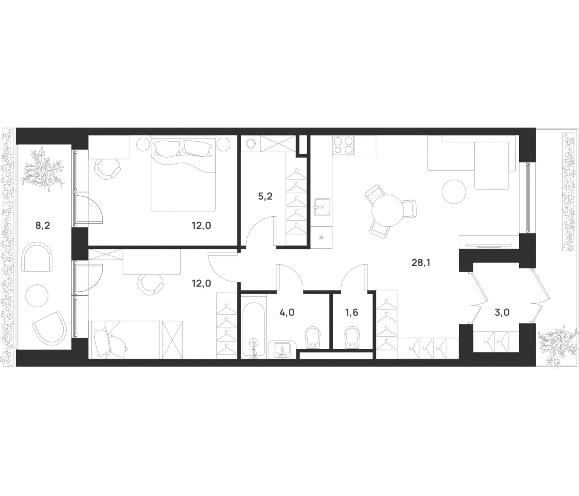 Планировка: 2-комнатная квартира 65,9 м² в ЖК «Форевиль»