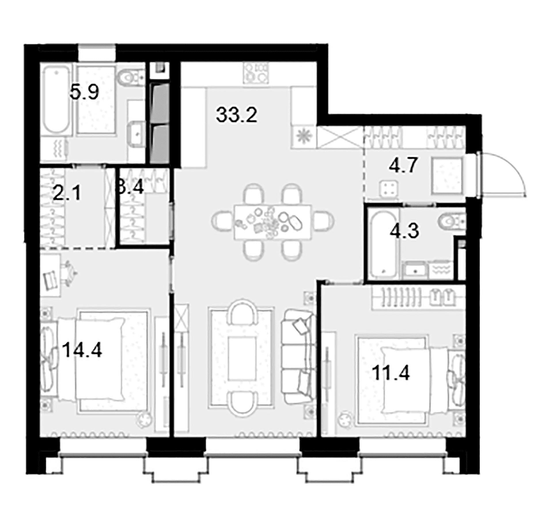 Планировка: 2-комнатная квартира 79,8 м² в ЖК «Высотка на Жукова»
