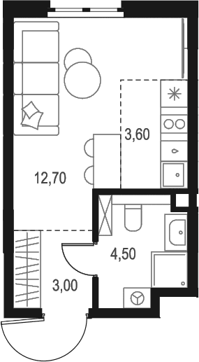 Планировка: Студия 23,8 м² в ЖК «Левел Мечникова»