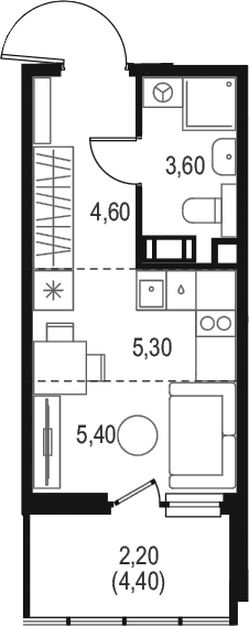 Планировка: Студия 18,9 м² в ЖК «Левел Мечникова»