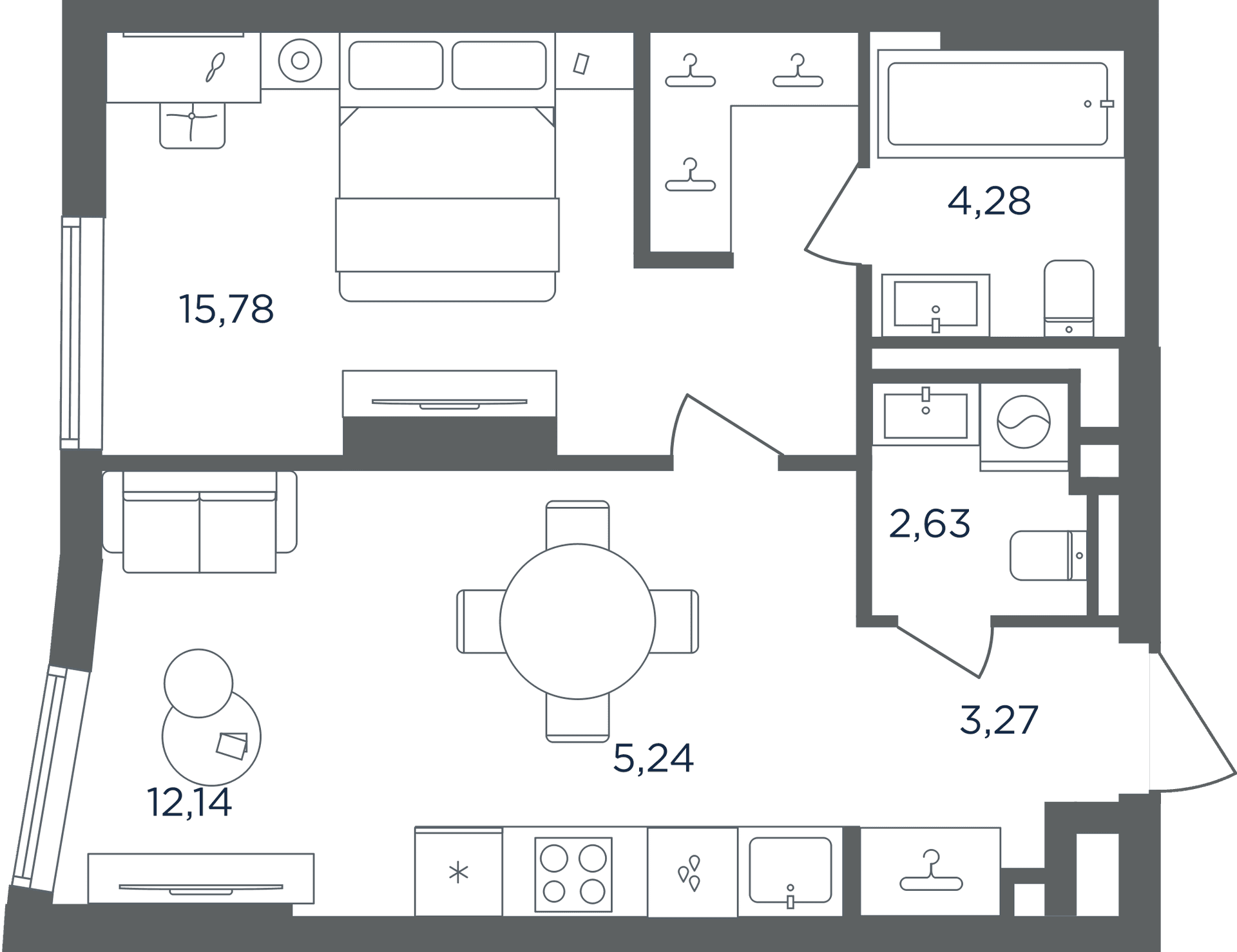 Планировка: Евродвушка 43,3 м² в ЖК «Сикрет Гарден»