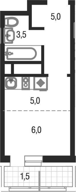 Планировка: Студия 19,5 м² в ЖК «Котельники парк»
