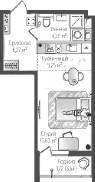 Планировка: Студия 29,6 м² в ЖК «Рига Хиллс»