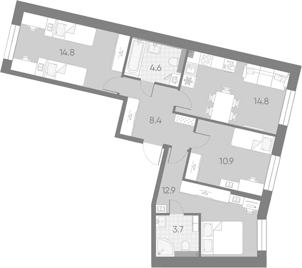 Планировка: Квартира евро-4 70,1 м² в ЖК «Большая Охта»
