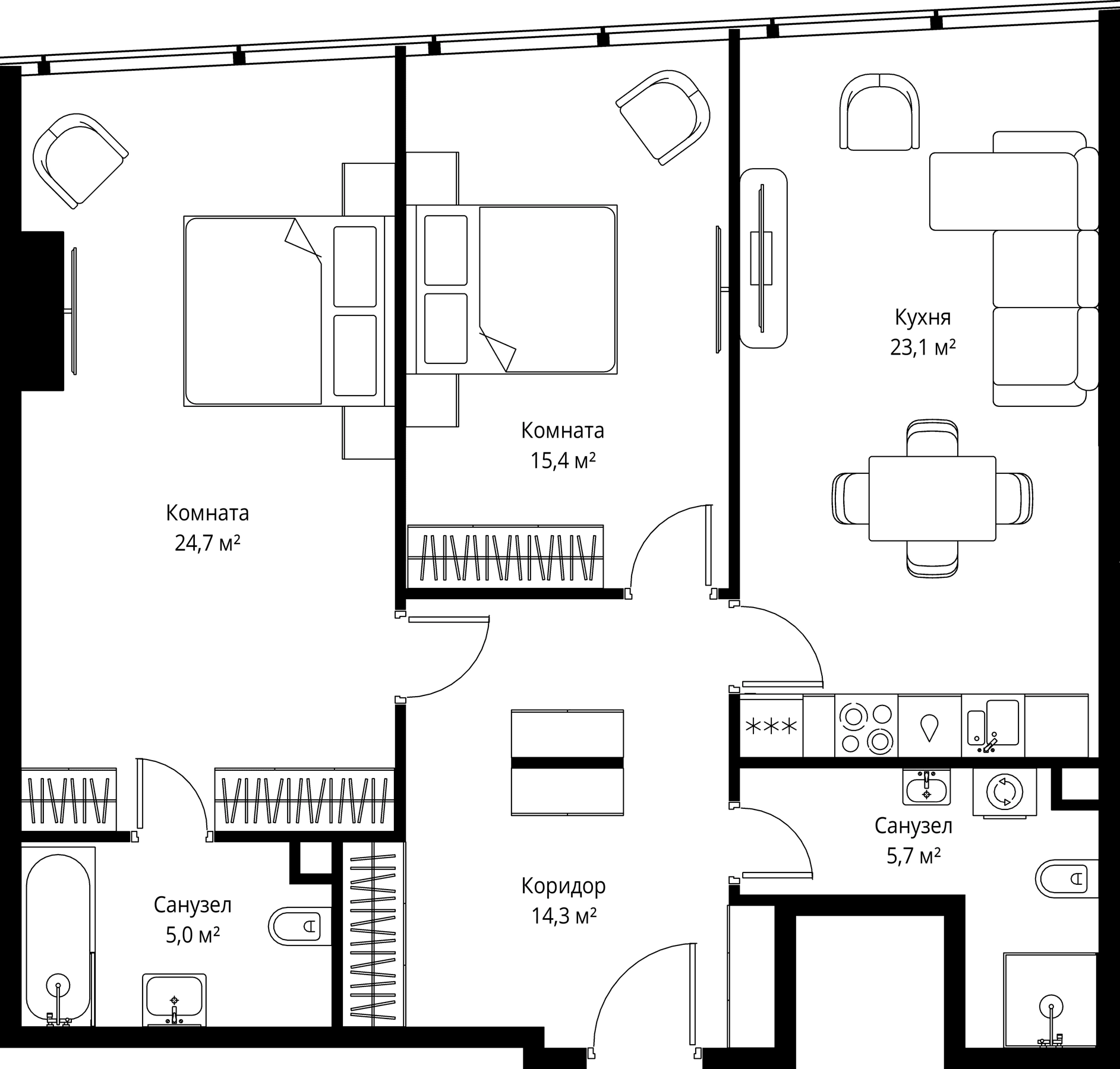 Планировка: Евротрёшка 88,2 м² в ЖК «ОНЕ»