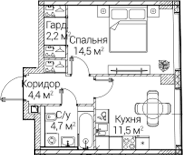 Планировка: 1-комнатная квартира 37,3 м² в ЖК «СЕЗАР БУДУЩЕЕ»