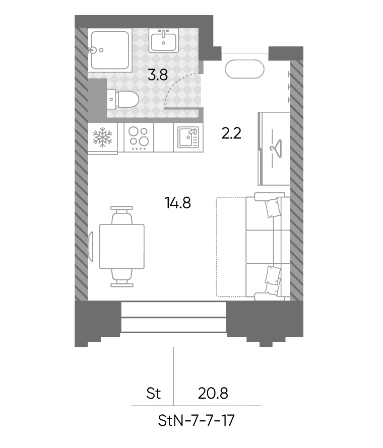 Планировка: Студия 20,8 м² в ЖК «ЗилАрт»