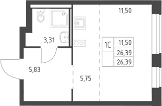 Планировка: Студия 26,4 м² в ЖК «Горки Парк»