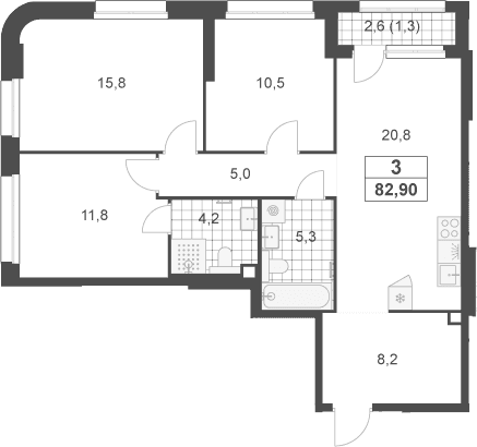 Планировка: Квартира евро-4 81,6 м² в ЖК «Южные сады»