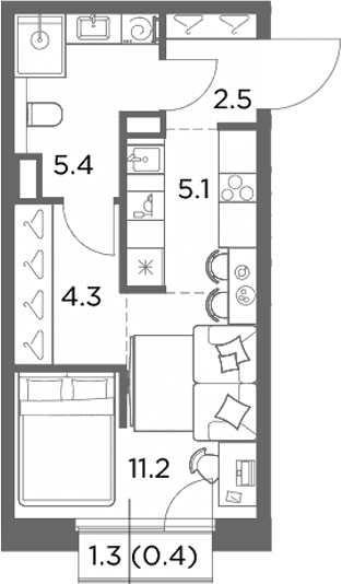Планировка: Студия 28,5 м² в ЖК «Станиславский»