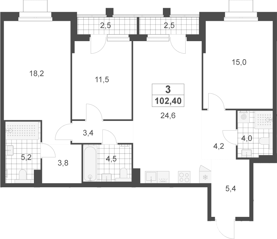 Планировка: Квартира евро-4 99,8 м² в ЖК «Деснаречье»