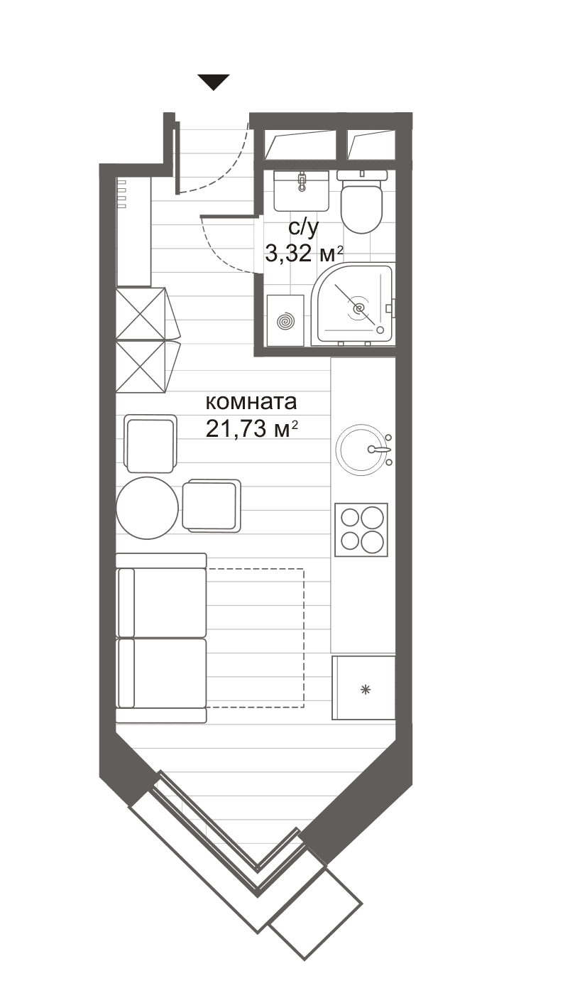 Планировка: Студия 25,1 м² в ЖК «Ситимикс Новокосино»