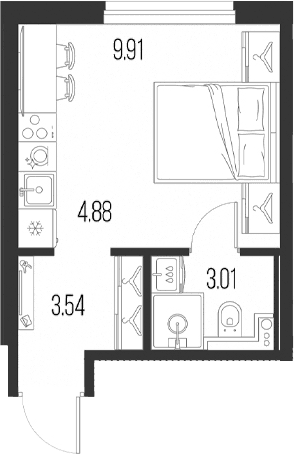 Планировка: Студия 21,3 м² в ЖК «Новая земля»