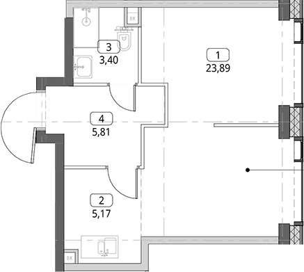 Планировка: Студия 38,3 м² в ЖК «СИТИДЗЕН»