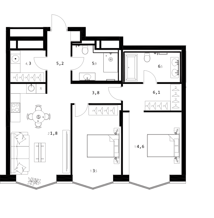 Планировка: Евротрёшка 81,7 м² в ЖК «A. Residence»