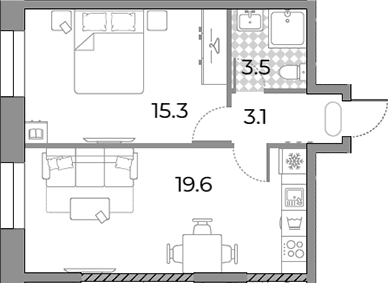 Планировка: Евродвушка 41,5 м² в ЖК «ЗилАрт»