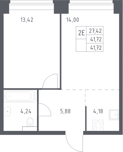 Планировка: Евродвушка 41,7 м² в ЖК «НОВА»