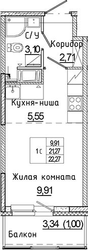Планировка: Студия 21,3 м² в ЖК «Аквилон Янино»