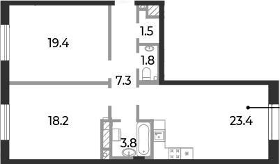 Планировка: Евротрёшка 74,9 м² в ЖК «Neva Haus»