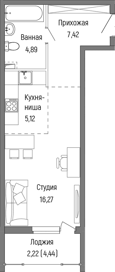 Планировка: Студия 31,7 м² в ЖК «Рига Хиллс»