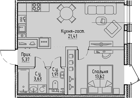 Планировка: Евродвушка 45,9 м² в ЖК «Сампсониевский, 32»