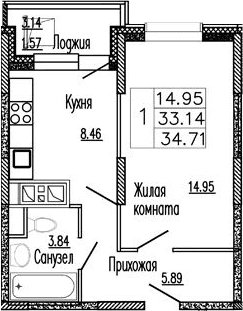 1-комнатная квартира